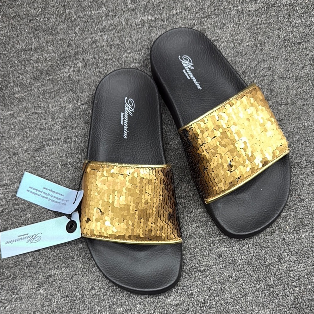 Blumarine Gold and/or black Slide Sandals